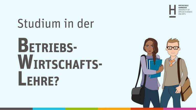 Zeichnung mit einem Mann und einer Frau und dem Text "Studium in der Betriebswirtschaftslehre"